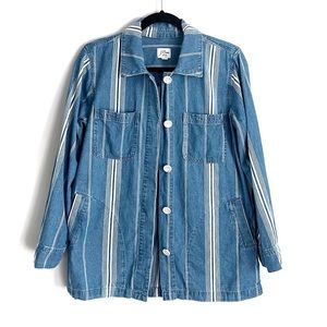 J. Crew Denim Re-Imagined Blue Stripe Button Down Jacket size Small